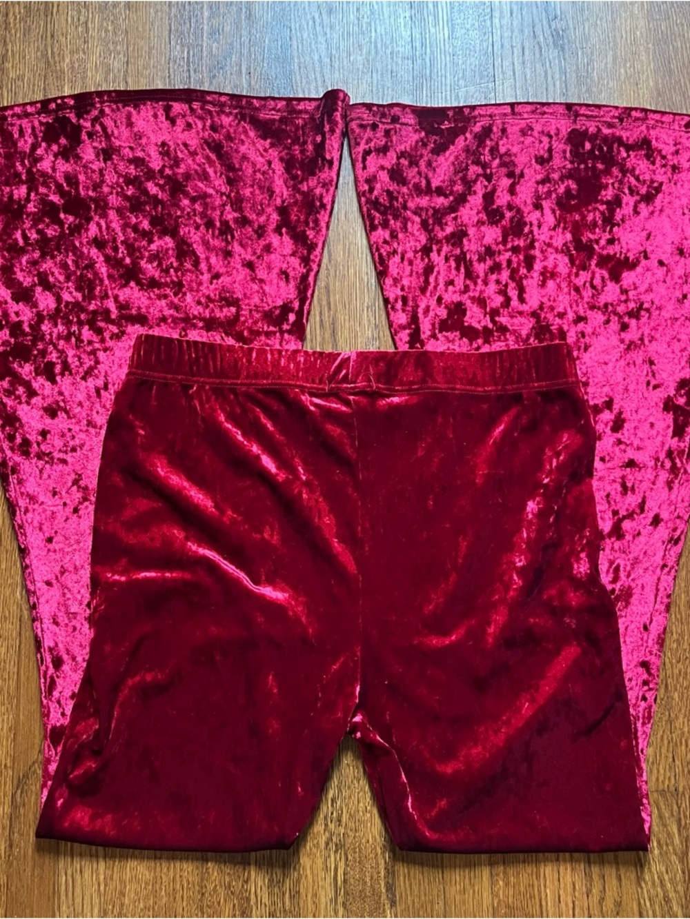 NWT crushed velvet bell bottom pants Red XL festival stretch western Lainey